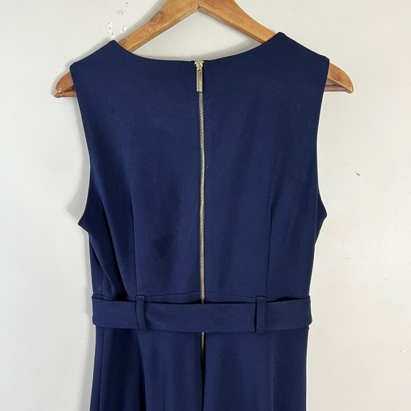 Calvin Klein Dark Navy Size 10 Fit & Flare Midi Dress Sleeveless Belted - Picture 10 of 11